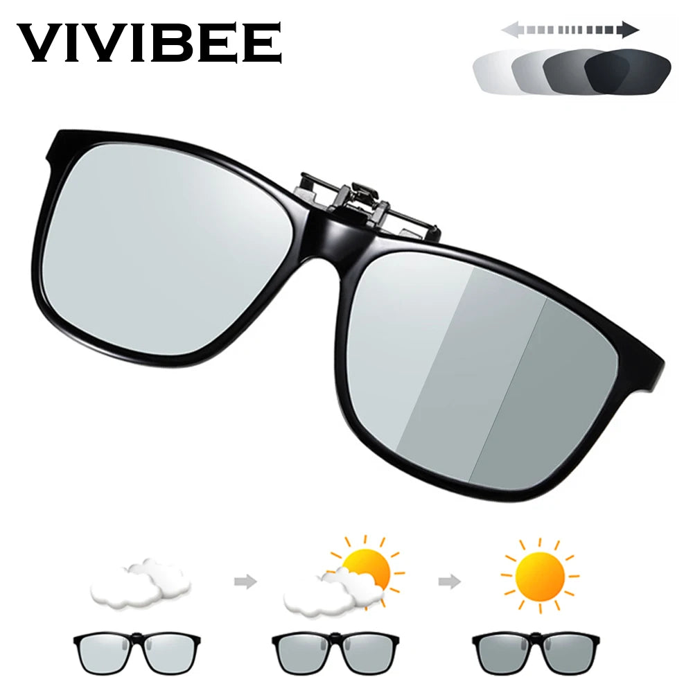 VIVIBEE 2026 Polarized Pilot Flip Up Clip on Sunglasses Men Photochromic Polarised Women Sun Glasses Color Change Night Driving