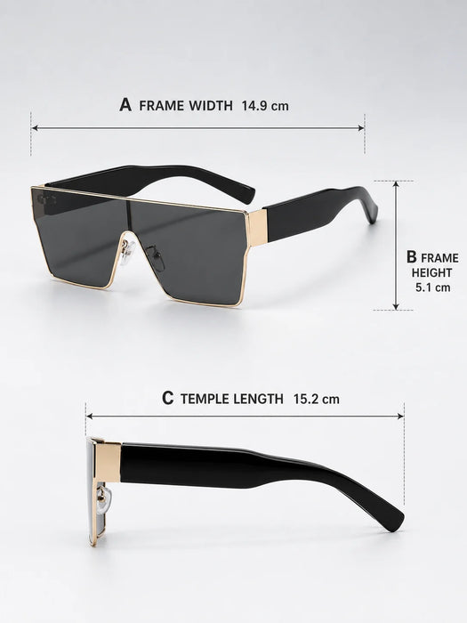 Lunettes de soleil carrées à grande monture Y2K pour hommes et femmes, monture en métal, branches larges, verres de couleur unie, lunettes de soleil tendance hip-hop