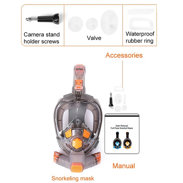 New Full Face Snorkel Mask Scuba Diving Mask for Adult Anti Fog Goggles Underwater Wide View Foldable Transparent Swimming Mask