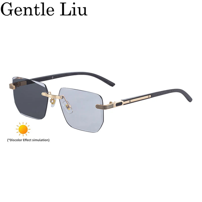 Square Rimless Punk Sunglasses Men 2026 Luxury Brand Photochromic Eyeglasses Change Color Sun Glasses For Male Eyewear Shades