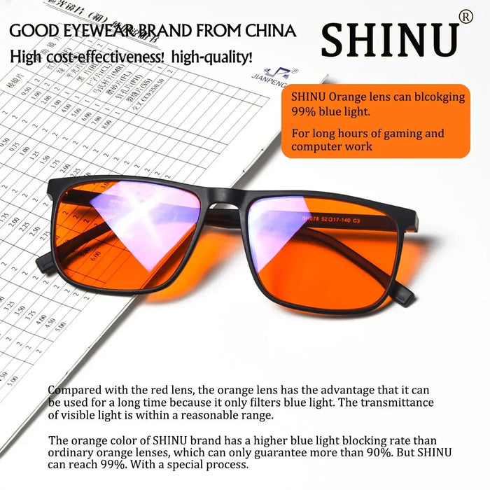 SHINU Gafas de bloqueo de luz azul para un buen sueño, lentes rojas para hombres, luz antigreen, elimina la fatiga ocular, gafas Bluelight 078RD