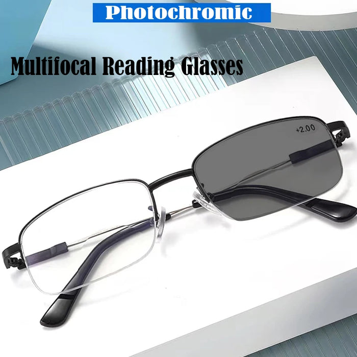 2026 Titanium Photochromeic Progressive Multifocal Reading Glasses Men Anti Blue Light Multifocus Reading Glasses Women 1.0-3.5