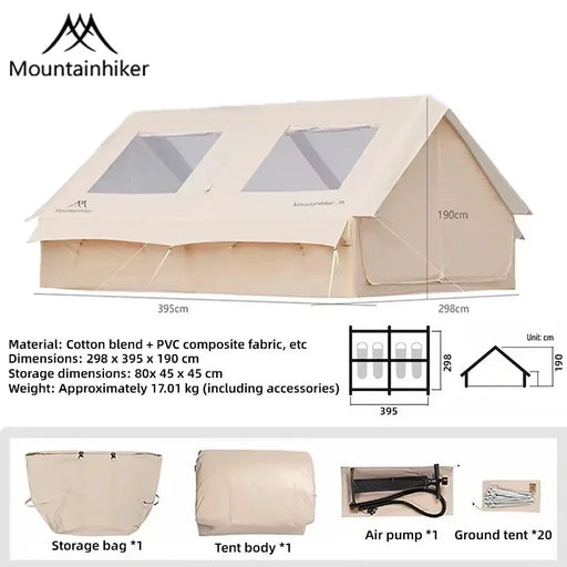 12m² The MOUNTAINHIKER Inflatable Tent, Equipped with Storage Bags and An Air Pump, Is Ideal for Outdoor Hiking Activities Tent