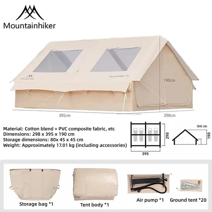 12m² The MOUNTAINHIKER Inflatable Tent, Equipped with Storage Bags and An Air Pump, Is Ideal for Outdoor Hiking Activities Tent