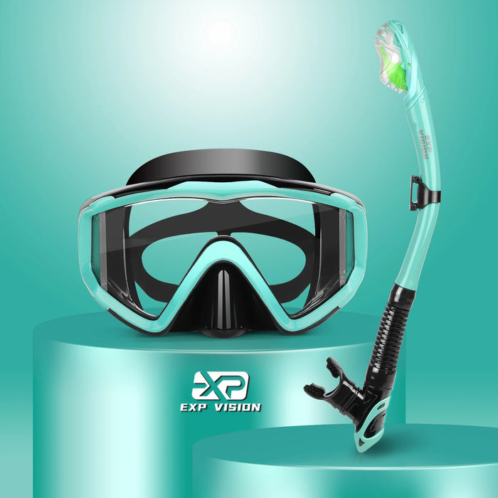 Dry Snorkel Set, Pano 3 Window Snorkel Mask, Anti-Fog Scuba Diving Goggle and Snorkel, Adult Snorkeling Swim Mask with  PC  Lens