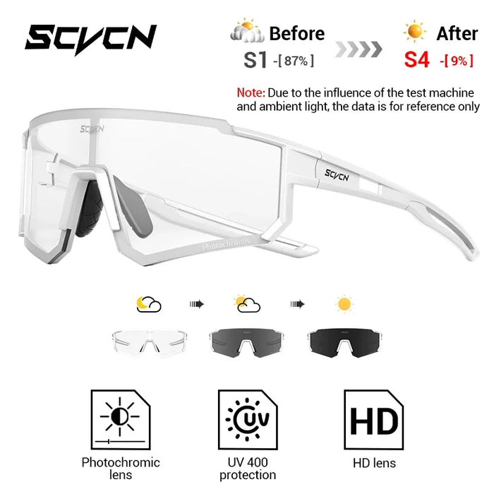 SCVCN Photochromic Cycling Glasses Night Riding Glasses Outdoor Sport Travel Sunglasses Men Women MTB Bike Golf Driving Eyewear