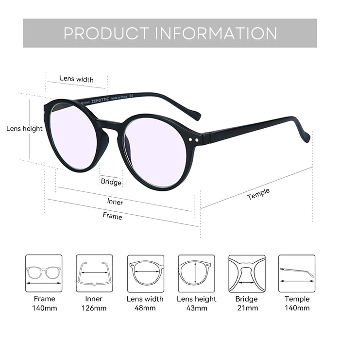 ZENOTTIC Retro Small Round Prescription Glasses Circular Progressive Eyewear Photochromic Optical Eyeglasses for Women Men