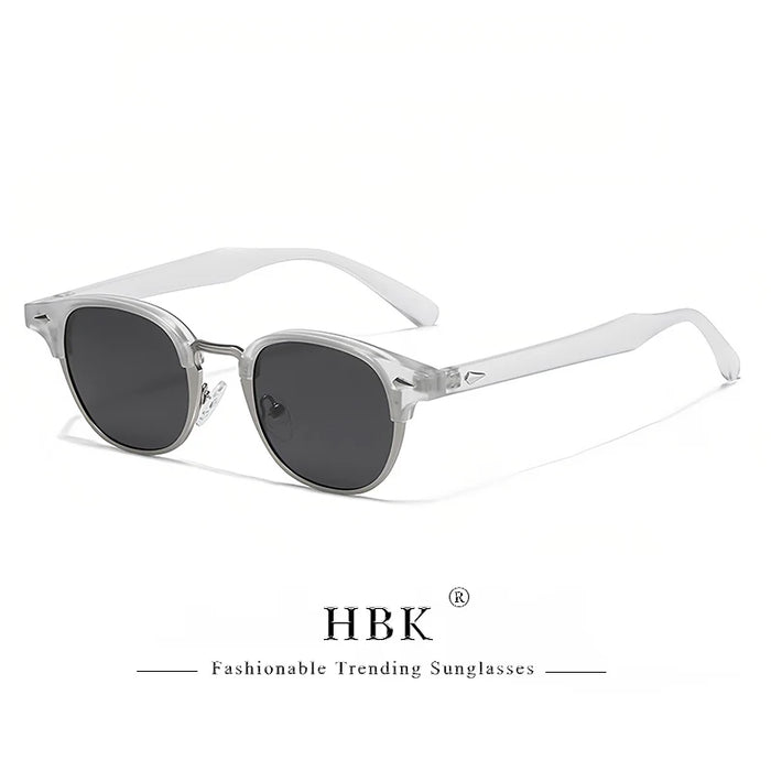 HBK Classic Men's Small Round Sunglasses Semi Frameless Metal Frame Design Sun Glasses Women's Business Outdoor Driving Eyewear