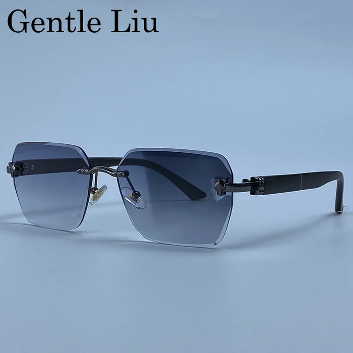 Rimless Square Men Sunglasses 2026 Luxury Polygon Photochromic Sun Glasses Male Driving Shades Punk Cut Lenses Frameless Eyewear
