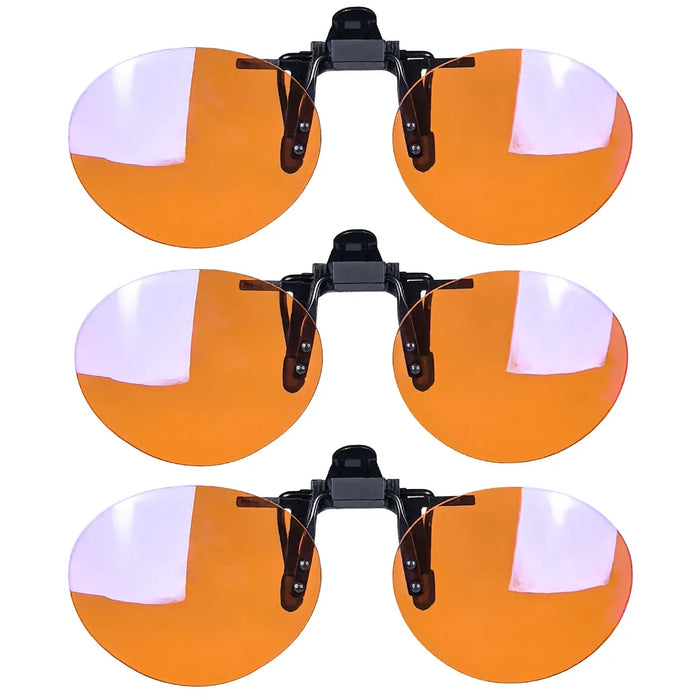 Antilentes de luz azul con clip Lentes rojos con clip para dormir mejor Lente naranja con clip para jugar o trabajar Lente amarilla polarizada para conducir