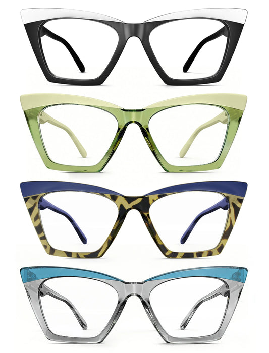 Gafas de lectura grandes para mujer, lectores extragrandes, tipo ojo de gato, bloqueo de luz azul, antifatiga visual/UV, a la moda, XL