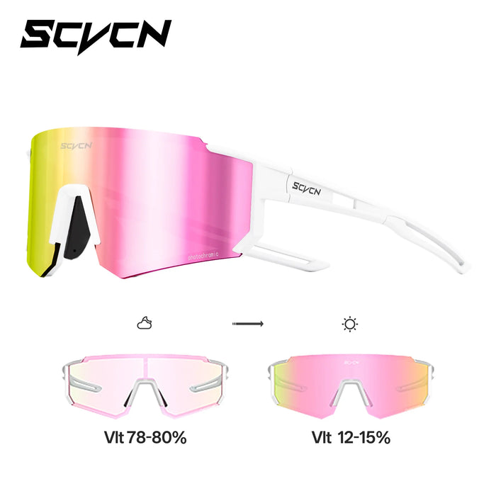SCVCN New Photochromic Night Riding Glasses Outdoor Sport UV400 Travel Camping Sunglasses Men Women MTB Bike Cycling Glasses