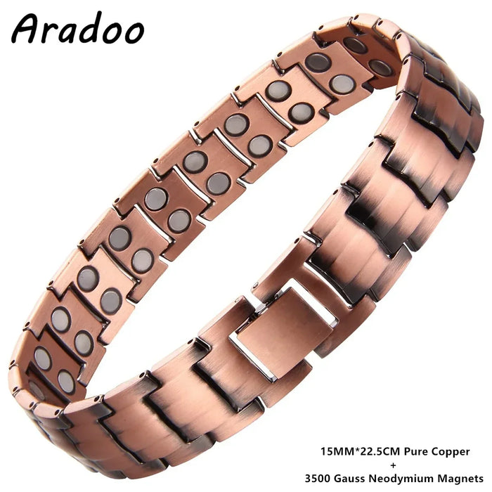 ARADOO  99.9% Pure Copper Bracelet with Double-Row Strength Magnets Jewelry Gift