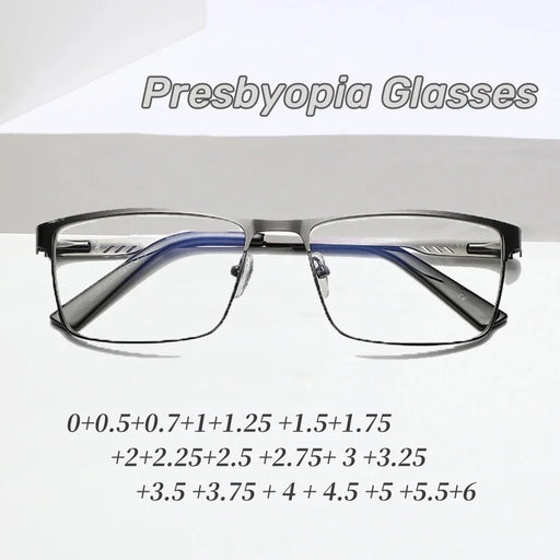 Gafas de Lectura Cuadradas de Metal con Montura Grande y Patillas Flexibles para Ancianos con Presbicia, Bloqueo de Luz Azul y Protección Ocular