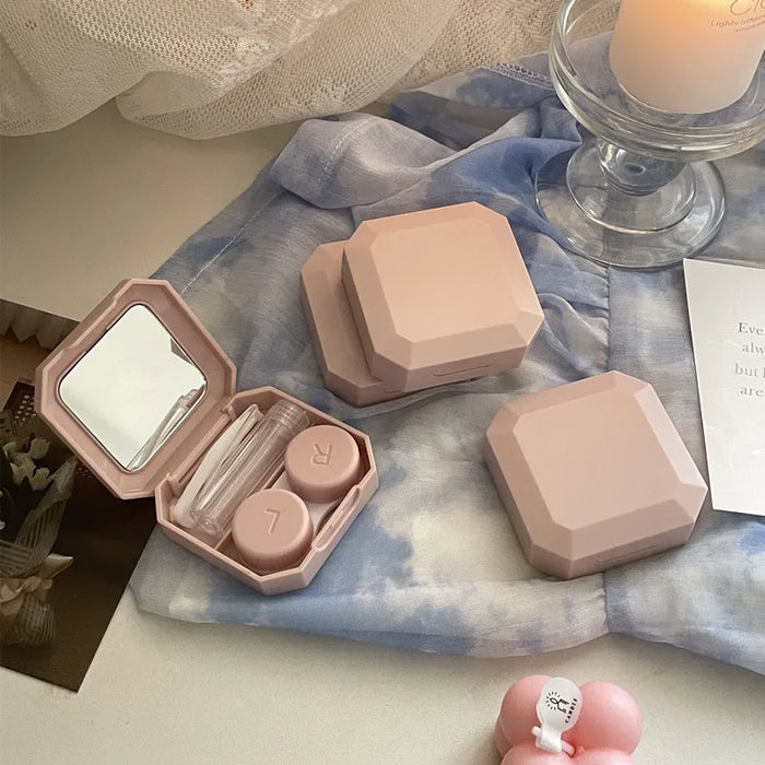 Candy Color Contact Lenses Box Solid Color Portable Contact Lens Case with Tweezer Suction Stick Set for Travel Kit Holder