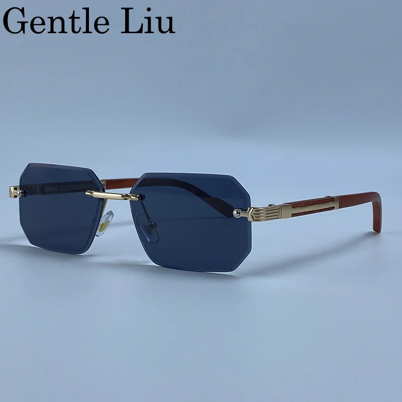 Rectangle Punk Rimless Sunglasses Men Vintage Polygon 2026 Luxury Brand Design Geometric Sun Glasses Male Hip Hop Eyewear Shades