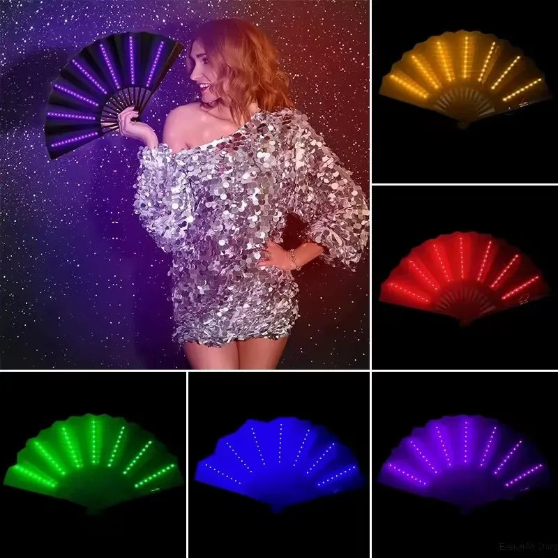 Glow Folding Led Fan Led Glasses Dancing Light Fan Night Show Halloween Christmas Rave Festival Accessories Glow Party Supplies
