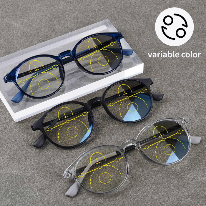 Gafas de lectura multifocales progresivas para hombre y mujer, diseño redondo, aleación de titanio, marca de lujo, lentes transparentes, uso cómodo