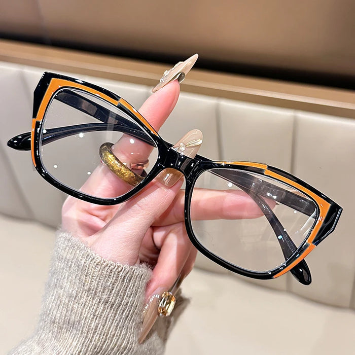Gafas de lectura de ojo de gato elegantes para mujer - Diseño moderno de bloques de color, bloqueo de luz azul, aumento de 1.0 a 4.0
