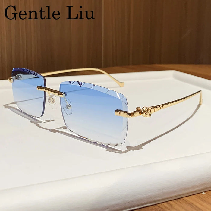 Fashion Small Rectangle Rimless Sunglasses Men 2026 Luxury Brand Square Frameless Metal Frame Cut Edge Eyewear For Male Shades