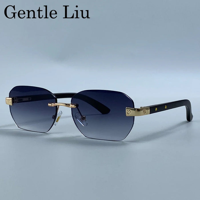 Gafas de sol pequeñas cuadradas sin montura para hombre 2026, de lujo, de diseñador, vintage, poligonales, rectangulares, con montura metálica dorada, estilo retro