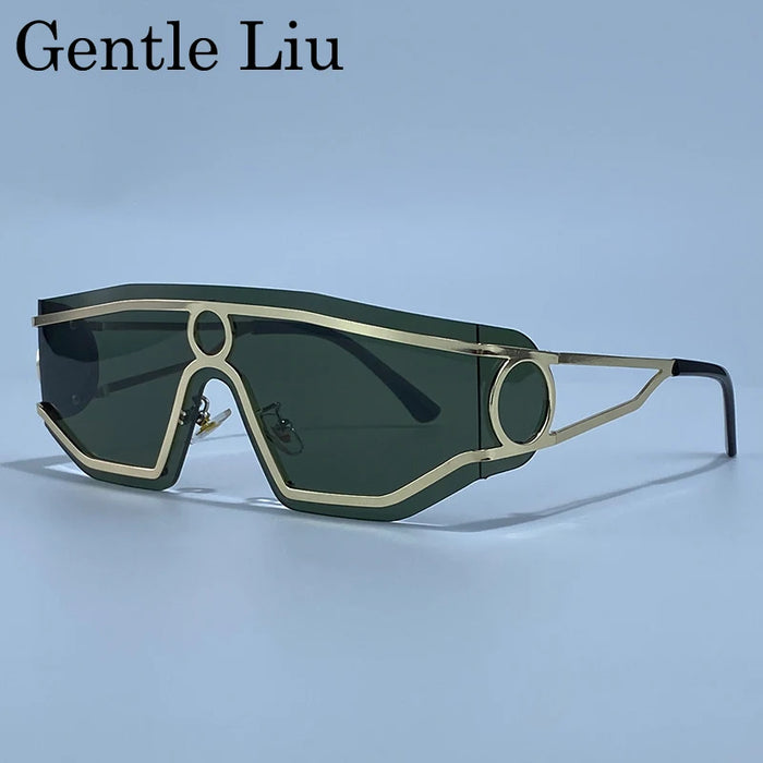 Rimless One-Piece Punk Sunglasses Women 2026 Luxury Brand Shield Wrap Around Goggle Sun Glasses For Lady Outdoor Eyewear Shades
