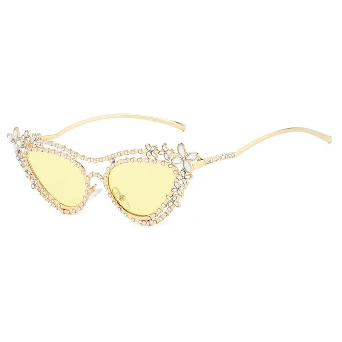 Ins Nouvelles Lunettes de soleil de luxe à double faisceau œil de chat pour femmes Y2K, design de fleur en diamant, tendance, décontractées, pour hommes, Gafas De Sol UV400