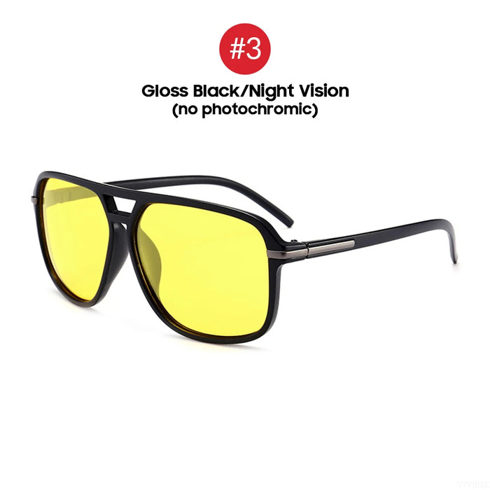 VIVIBEE Gafas de visión nocturna polarizadas amarillas retro cuadradas grandes fotocromáticas para hombre, gafas de sol de moda para conducir para mujer