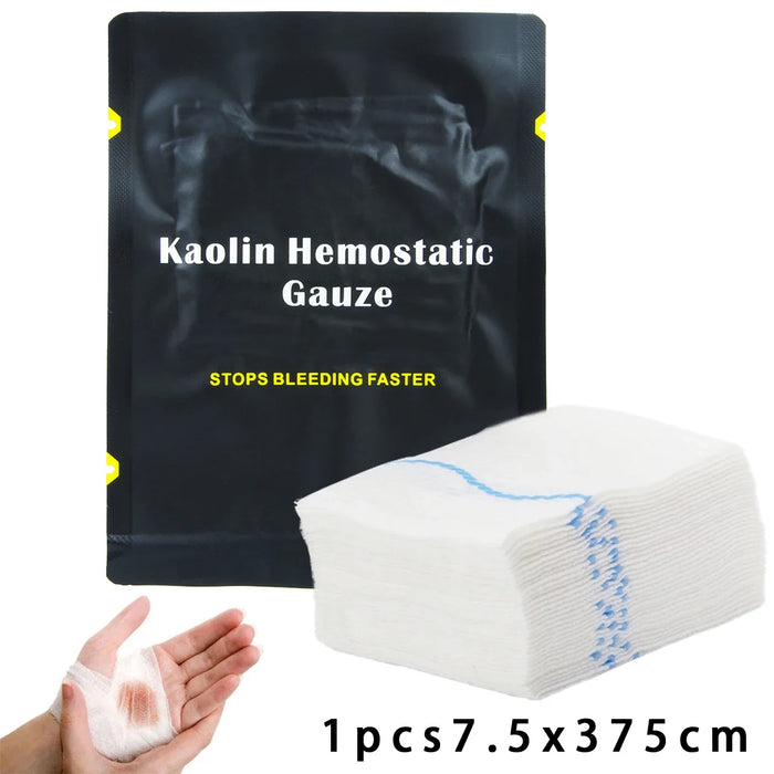 Gasa hemostática de caolín para traumatismos de emergencia, plegado en Z, soluble para botiquín de primeros auxilios táctico Ifak, apósito médico para heridas