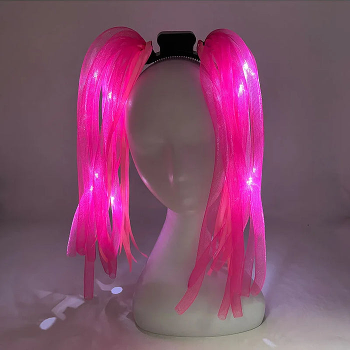 Funny LED Flashing Braid Headband Light up Noodle Headband Girl Women Rave Carnival Party Headwear Supplies Bar Night Show Props