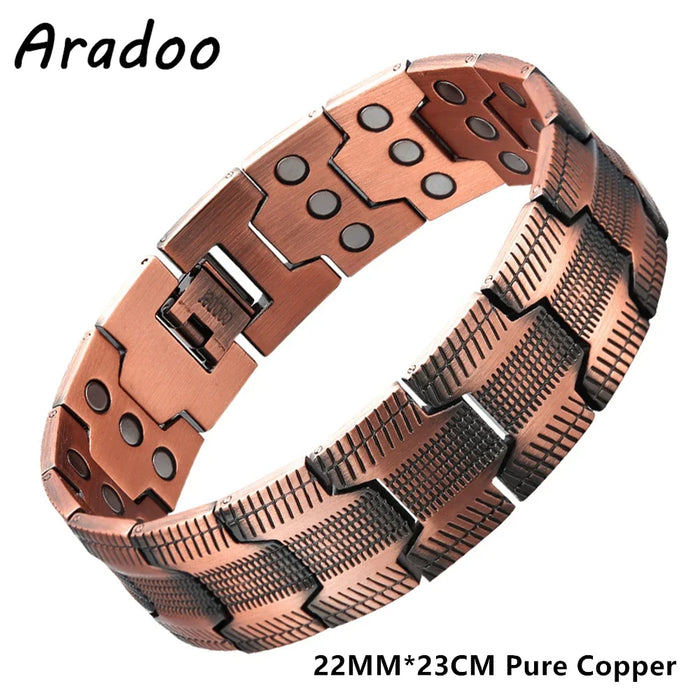 ARADOO Vintage Pure Copper Cross Men's Bracelet Magnetic Therapy Bracelet