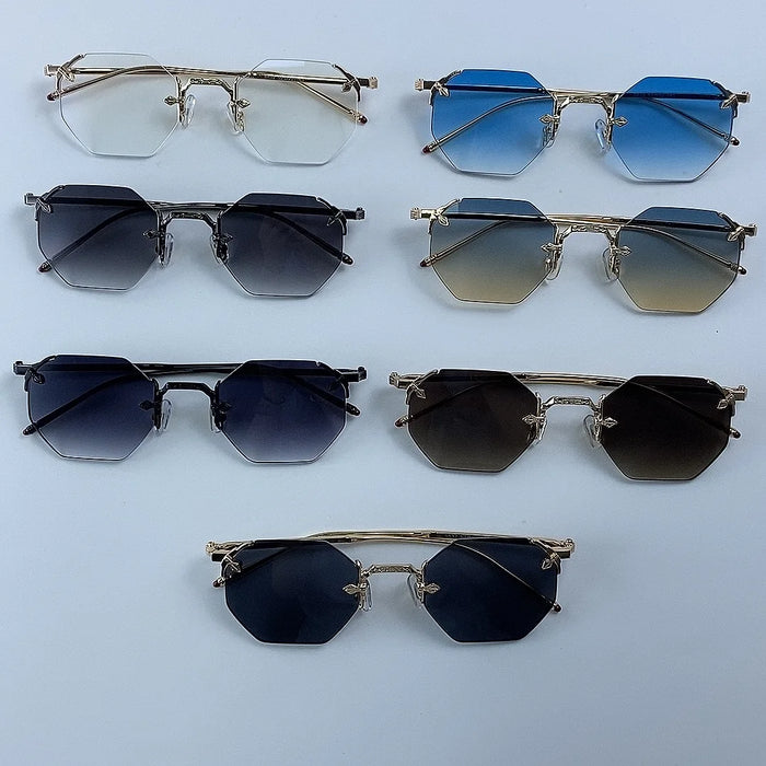 Vintage Rimless Octagon Sunglasses Men 2026 Luxury Designer Steampunk Gold Metal Frame Sun Glasses Retro Hip Hop Frameless Shade