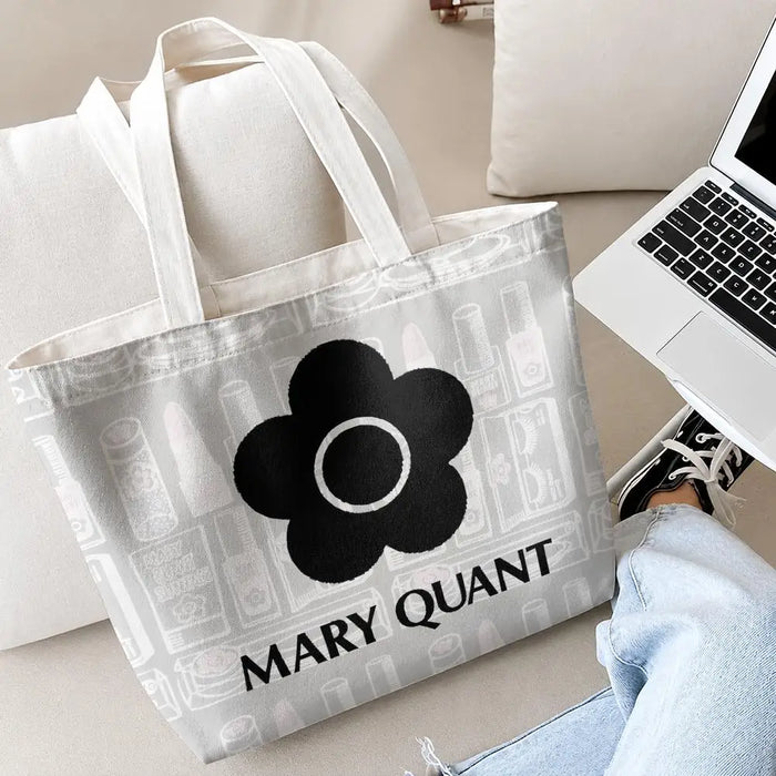 Fashion M-Mary Quant Storage Bags 2-Piece Canvas Tote Bag Set with Zipper Pouch Large Capacity Shopping Travel Bag