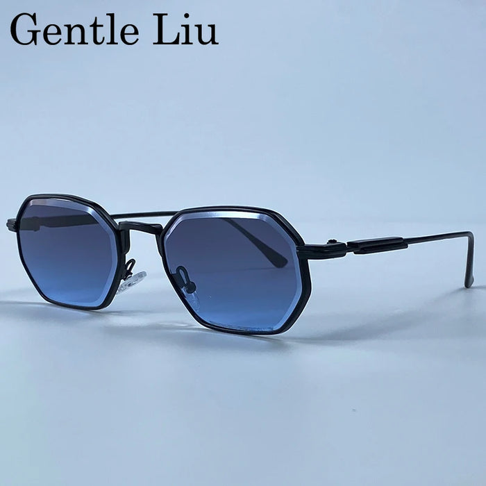 Lunettes de soleil punk octogonales rétro pour hommes 2026, monture métallique carrée de luxe, vintage, verres solaires dégradés UV400, style Steampunk