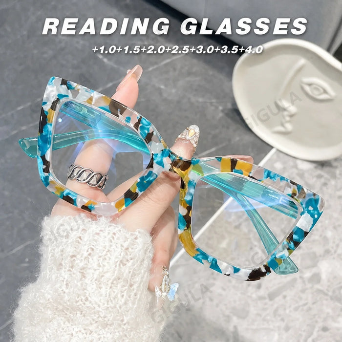 Fashion Floral Cat-Eye Reading Glasses for Women, Home Office & Phone Viewing, Face-Shaping Trendy Reading Glasses