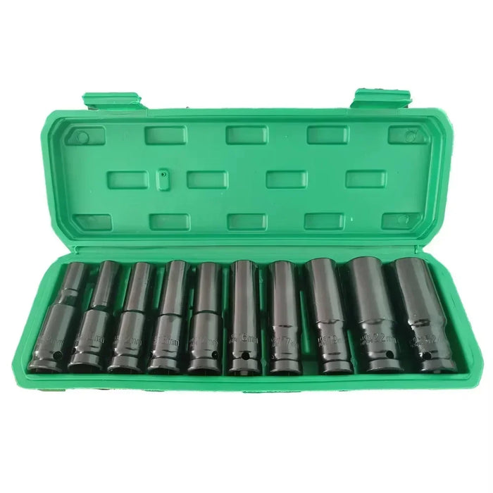 Juego de 10 llaves de vaso de impacto métricas de alta resistencia de 1/2 pulgada, vasos de llave profunda universales para herramientas manuales de reparación neumática