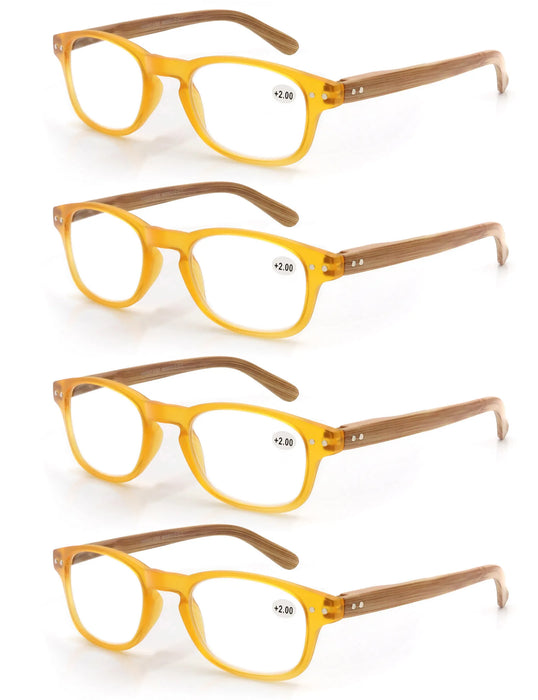 Reading Glasses for Men Women Fashion Wood-Look Plastic Eyeglass Frame Spring Hinge Stylish Readers Magnifying Glass Eyewear
