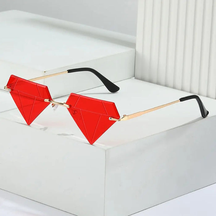 Triangle Diamond Shaped Sunglasses for Women Men Vintage Clear Ocean Gradient Glasses Rimless Polygon Sun Glasses