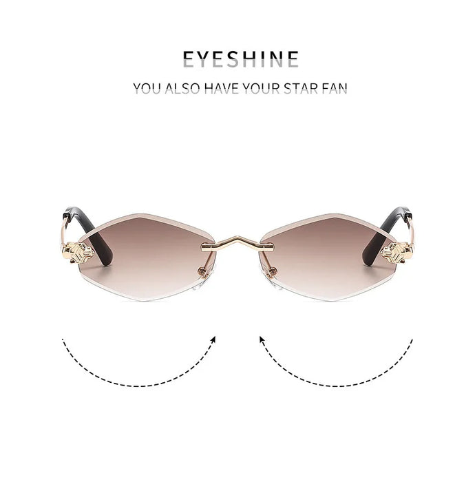 Trendy Rimless Polygonal Sunglasses Stylish Gradient Lens Metal Shades Eyewear Luxury Brand Small Rhombus Vintage Sun Glasses