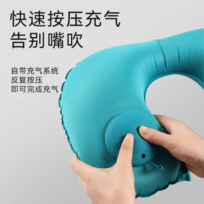 Almohada de cuello inflable en forma de U portátil con pulsador, suave soporte de aire, almohada de viaje cómoda para dormir en vuelos y coches