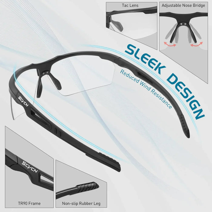 SCVCN Photochromic Cycling Glasses Men UV400 Bicycle Glasses MTB Outdoor Sports Cycling Sunglasses Road Bike Glasses Eyewear