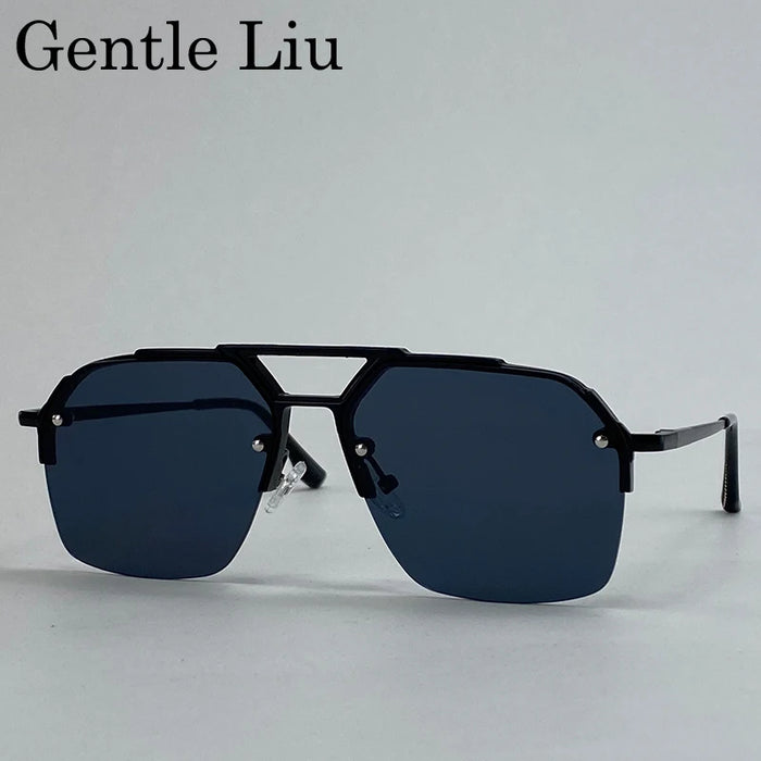 Gafas de sol retro cuadradas grandes para hombre 2026 de marca de lujo punk, gafas de sol de doble puente de metal, gafas steampunk clásicas, gafas de exterior