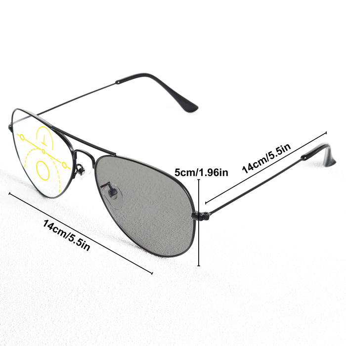Gafas de lectura progresivas fotocromáticas multifocales clásicas tipo aviador para hombre y mujer, montura de metal, antiluz azul, para presbicia