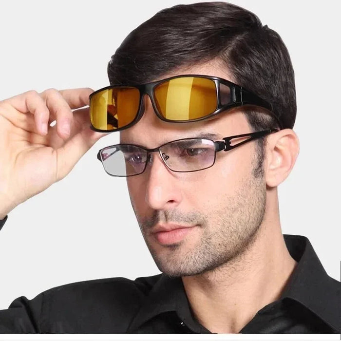 Unisex Night Vision Driving Glasses Fit Over Prescription Glasses Anti Glare Yellow Lens Protection Car Driver Sunglasses Safety
