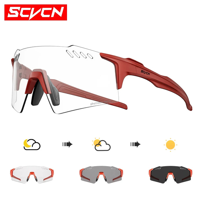 SCVCN Photochromic Cycling Glasses Men Women Clear Mountain Bike Sunglasses MTB Bicycle Riding Sports Triathlon Running