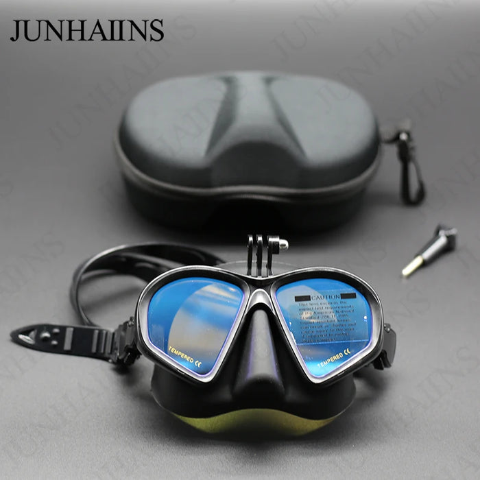 Wet Low Volume Diving Mask Tempered Glass Freedive Mask J-type Diving Mask Snorkel Set with Camera Mount Black