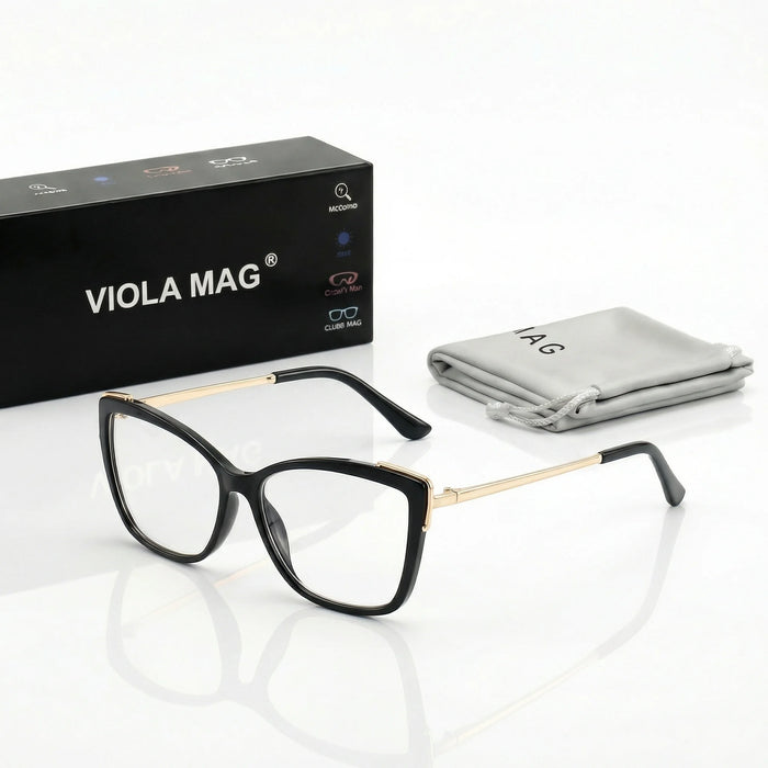 VIOLA MAG Lunettes de lecture œil de chat contrastées, branches métalliques anti-lumière bleue, pour femme, bureau, trajet quotidien