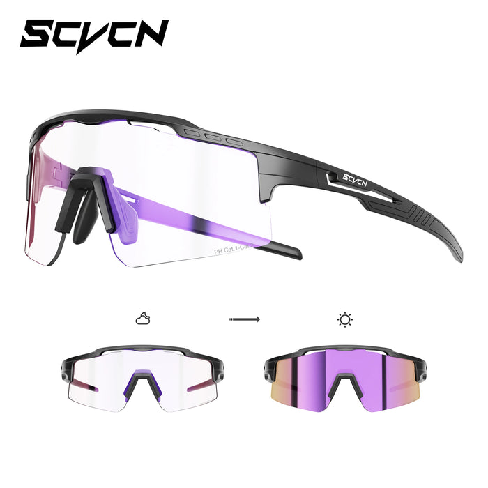 SCVCN UV400 Photochromic Outdoor Sports MTB Goggles Men Women Hiking Bike Riding Running Climbing Hydrophobic Eyewear Sunglasses