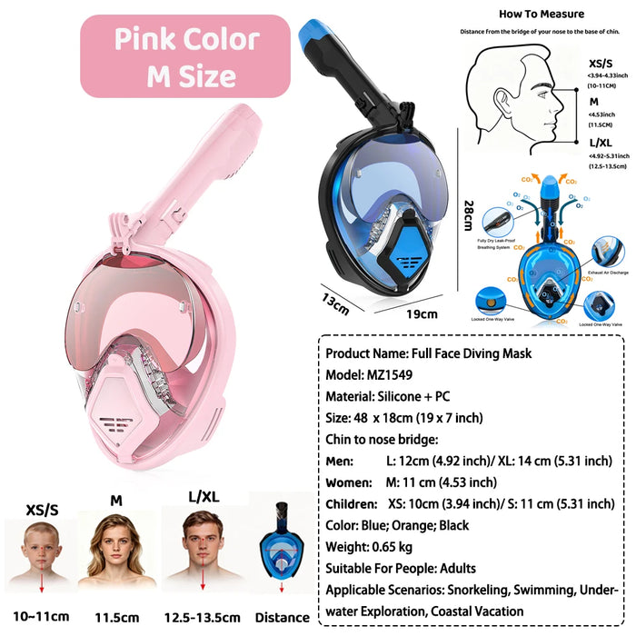 JUNHAIINS 180° View Full Face Snorkel Mask Scuba Diving Mask for Adult Goggles Underwater Transparent Swimming Sunshade Lens