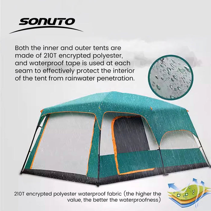 Upgraded 4 Season Camping Tent 3-12 Person Waterproof Windproof Double Layer 2 Room Family Outdoor Backpacking Equipment
